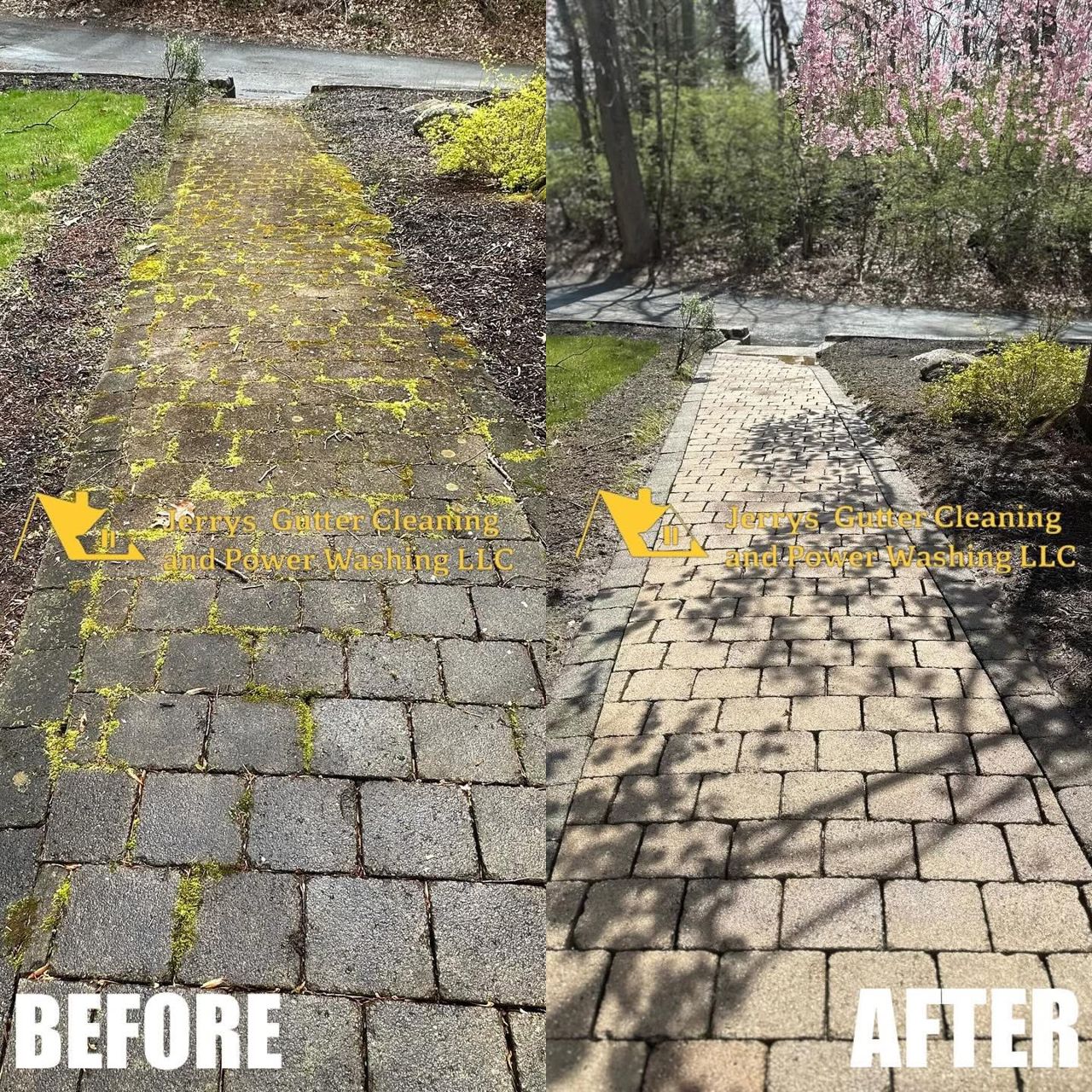Before and after driveway and walkway pressure washing