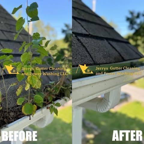 Before and after gutter cleaning
